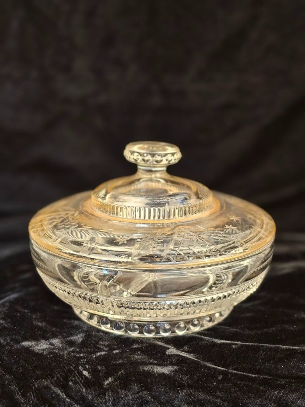 Vintage Clear Cut-Glass Covered Divided Dish